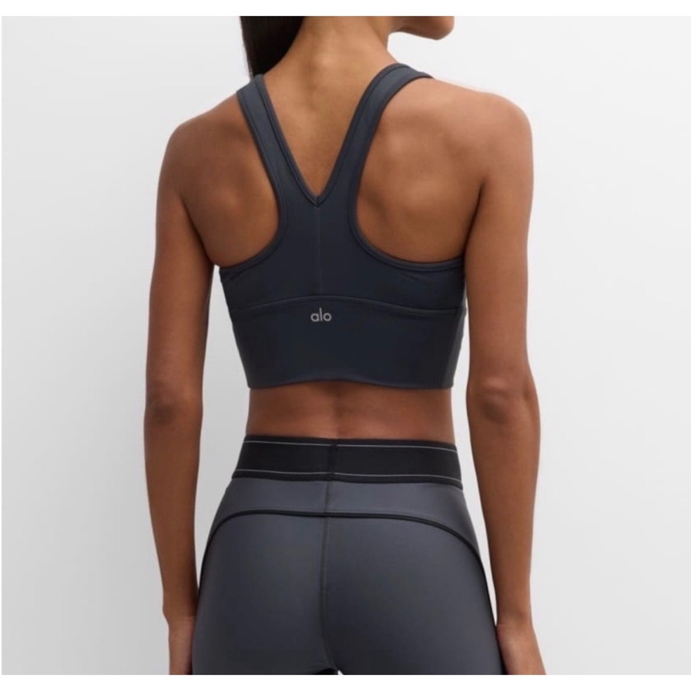 ALO Yoga Wild Thing Ruched Sports Bra Athleisure Hiking Running Gym Gray Black L - Picture 3 of 6